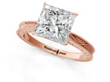 Rose gold Princess Solitaire Milgrain Engraved Band with Four-Prong Setting_5
