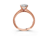Rose gold Princess Solitaire Milgrain Engraved Band with Four-Prong Setting_7