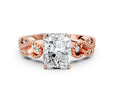 Rose gold Princess Solitaire Milgrain Leaf Band with Prong Setting_3