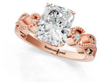 Rose gold Princess Solitaire Milgrain Leaf Band with Prong Setting_4