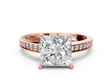 Rose gold Princess Solitaire Pavé Band Prong Setting Ring_20