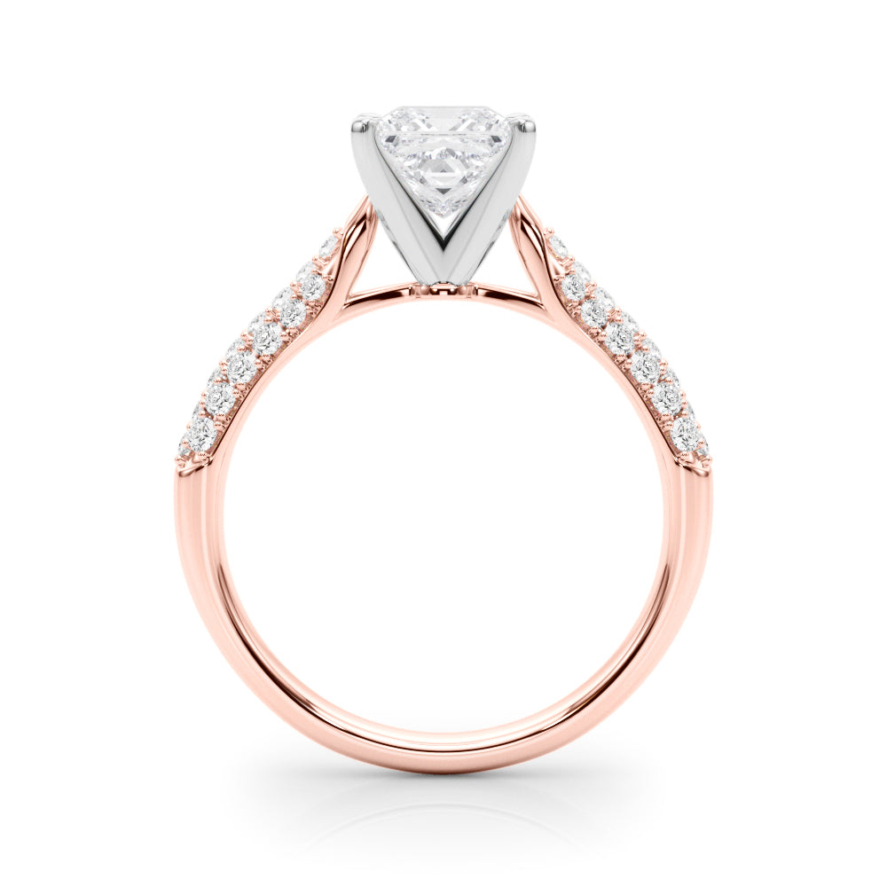 Rose gold Princess Solitaire Pavé Diamond Engagement Ring with Four-Prong Setting 2