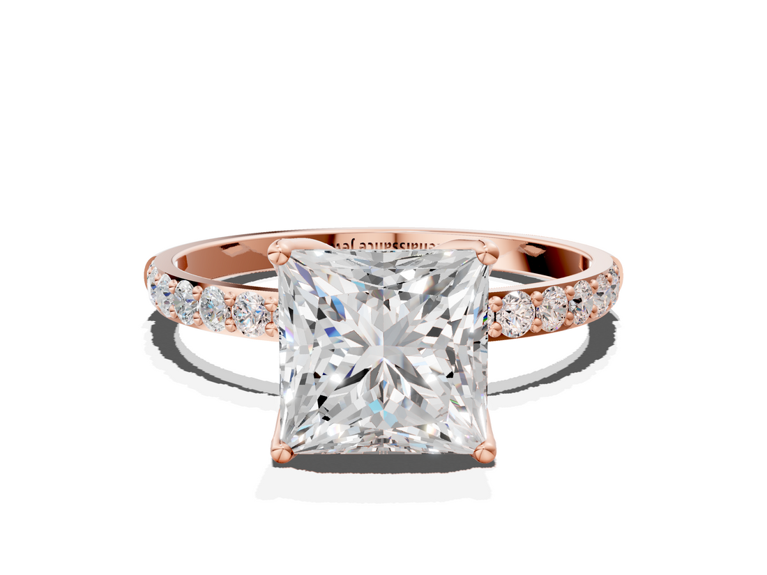 Rose gold Princess Solitaire Pavé Diamond Engagement Ring with Four-Prong Setting_59