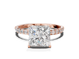 Rose gold Princess Solitaire Pavé Diamond Engagement Ring with Four-Prong Setting_59