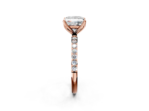 Rose gold Princess Cut Diamond Solitaire Engagement Ring with Round  Pavé Band and Prong Setting