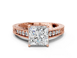 Rose gold Princess Solitaire Pavé Diamond Milgrain Engagement Ring with Four-Prong Setting_6