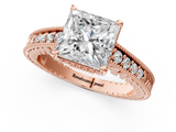 Rose gold Princess Solitaire Pavé Diamond Milgrain Engagement Ring with Four-Prong Setting_7
