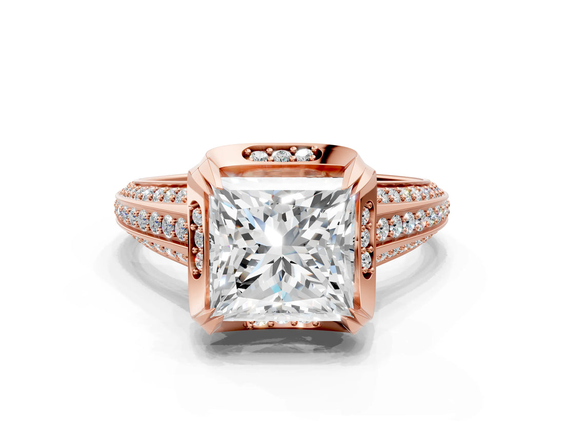 Rose gold Princess Solitaire Pave Split Shank Ring with Four-Prong Setting_81