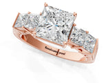 Rose gold Princess Solitaire Princess Side Stone Engraved Band Prong Setting Ring_4