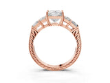 Rose gold Princess Solitaire Princess Side Stone Engraved Band Prong Setting Ring_6
