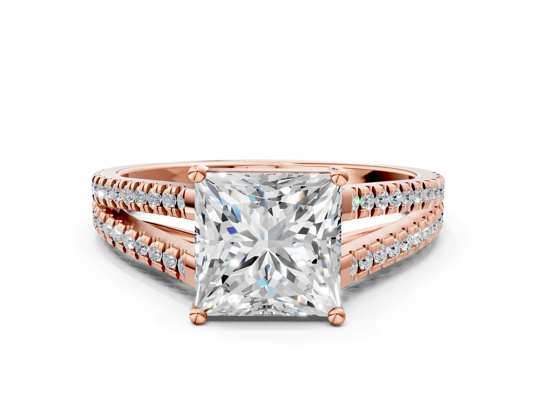 Rose gold Princess Solitaire Split Shank Pavé Diamond Engagement Ring_305
