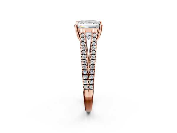 Rose Gold Princess Cut Split Shank Solitaire Engagement Ring Setting with Double Pave Strands