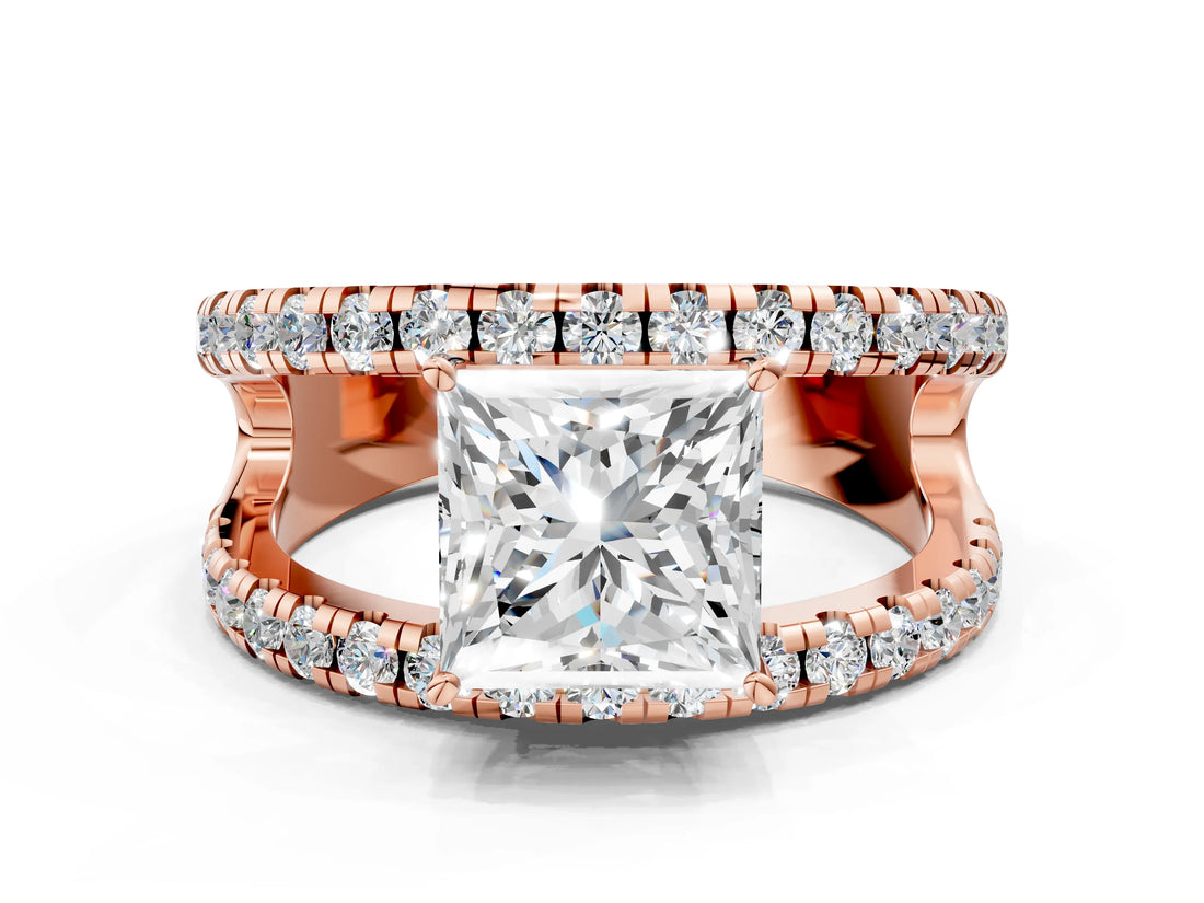 Rose gold Princess Solitaire Split Shank Pave Diamond Ring_48