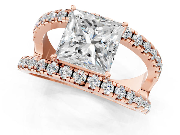 Rose gold Princess Solitaire Split Shank Pave Diamond Ring