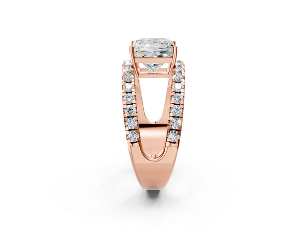 Rose gold Princess Solitaire Split Shank Pave Diamond Ring