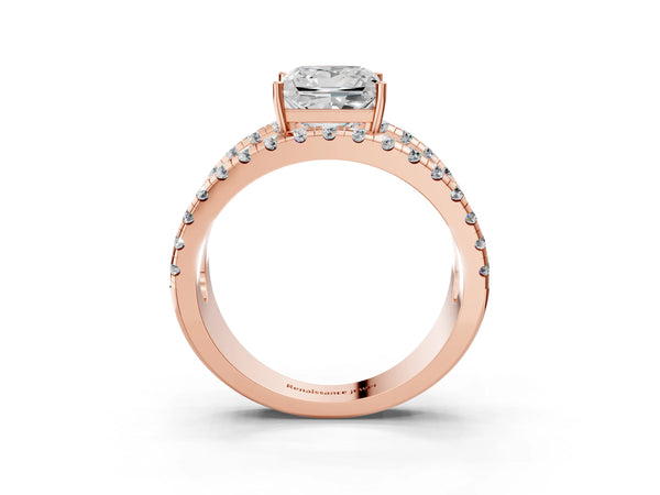 Rose gold Princess Solitaire Split Shank Pave Diamond Ring