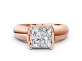 Rose gold Princess Solitaire Tension Set Diamond Ring with Wide Band_15