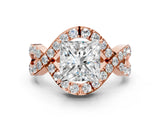 Rose gold Princess Solitaire Twist Band Pavé Diamond Engagement Ring_73