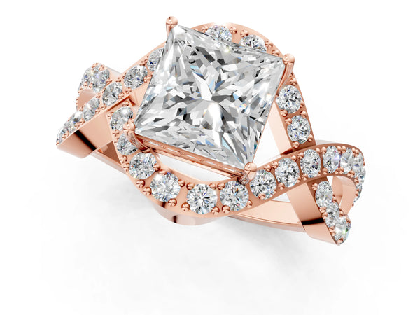 Rose gold Princess Solitaire Twist Band Pavé Diamond Engagement Ring