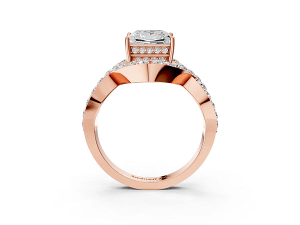 Rose gold Princess Solitaire Twist Band Pavé Diamond Engagement Ring