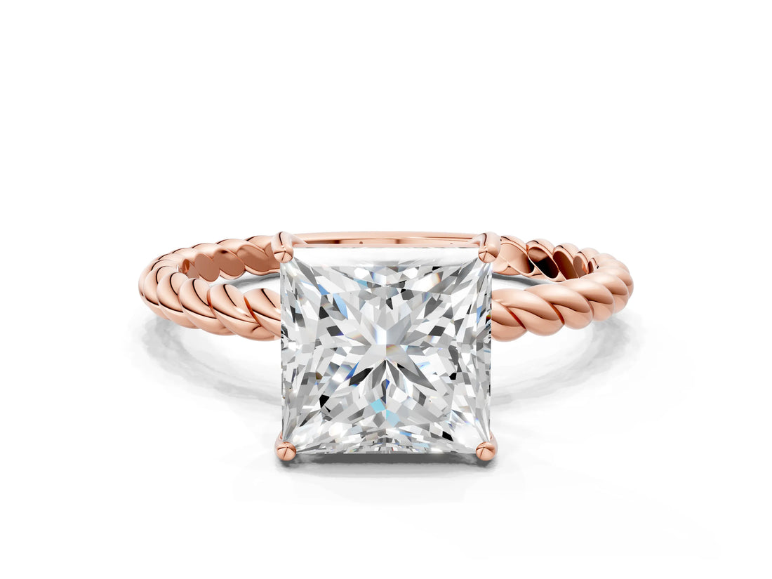 Rose gold Princess Solitaire Twist Band Ring with Four-Prong Setting_68