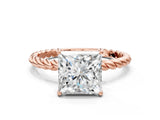 Rose gold Princess Solitaire Twist Band Ring with Four-Prong Setting_68