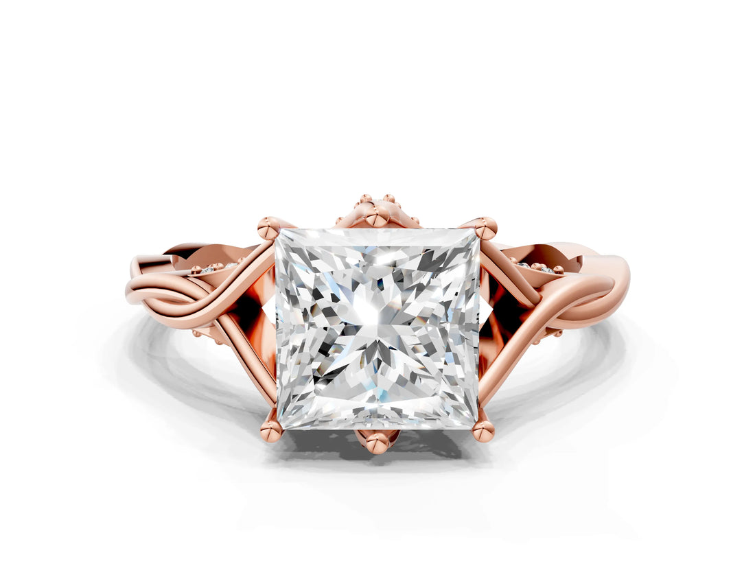 Rose gold Princess Solitaire Twist Band Six-Prong Setting