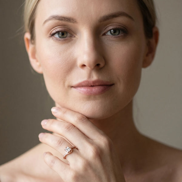 Rose gold Princess Solitaire Twist Band with Channel-Set Diamonds and Four-Prong Setting