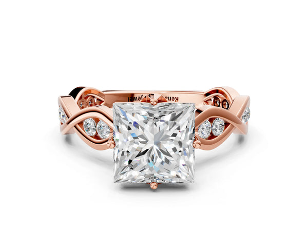 Rose gold Princess Solitaire Twist Band with Leaf Prong Setting