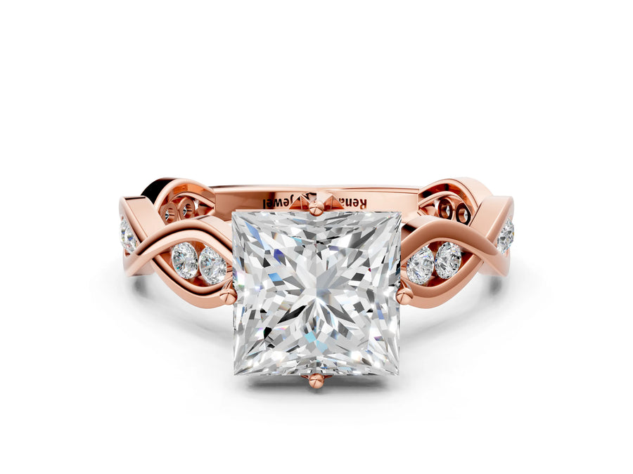 Rose gold Princess Solitaire Twist Band with Leaf Prong Setting