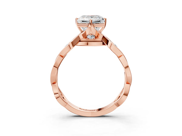 Rose gold Princess Solitaire Twist Band with Leaf Prong Setting