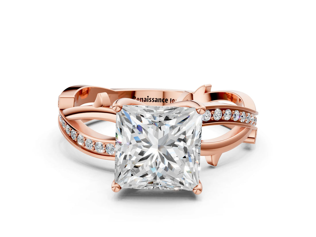 Rose gold Princess Solitaire Twist Band with Pavé Accents and Four-Prong Setting_19