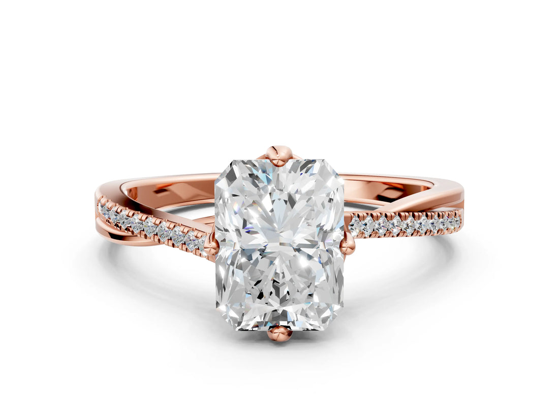 Rose gold Princess Solitaire Twist Band with Pavé Diamonds and Four-Prong Setting_63