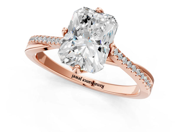 Rose gold Princess Solitaire Twist Band with Pavé Diamonds and Four-Prong Setting