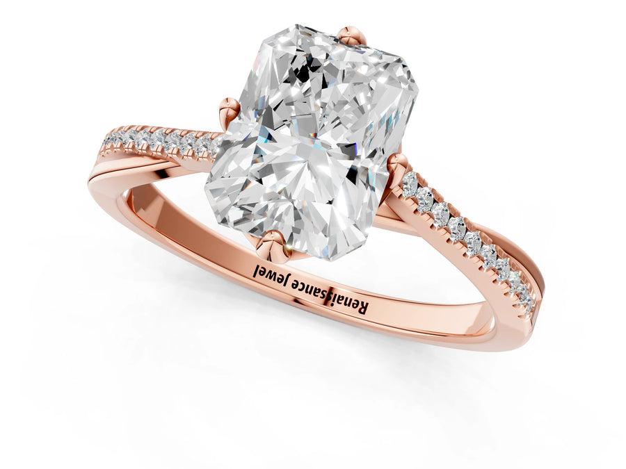 Rose gold Princess Solitaire Twist Band with Pavé Diamonds and Four-Prong Setting