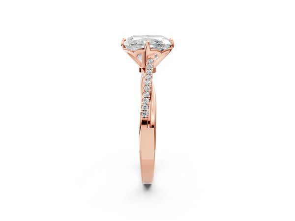 Rose gold Princess Solitaire Twist Band with Pavé Diamonds and Four-Prong Setting