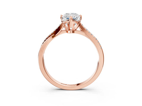 Rose gold Princess Solitaire Twist Band with Pavé Diamonds and Four-Prong Setting