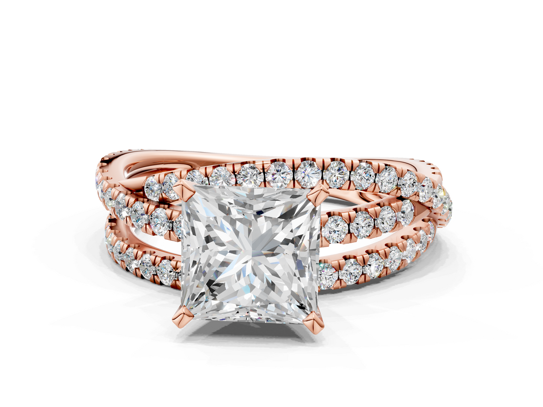 Rose gold Princess Solitaire Twist Band with Pavé Setting and Four-Prong Setting_113