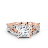 10K Rose Gold 1.01 Carat E VVS2 Princess Solitaire Twist Band with Pavé Setting and Four-Prong Setting