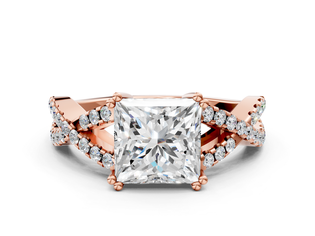 Rose gold Princess Solitaire Twist Band with Pavé Setting and Four-Prong Setting_32