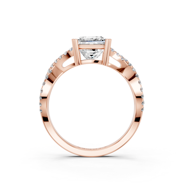 10K Rose Gold 1.01 Carat E VVS2 Princess Solitaire Twist Band with Pavé Setting and Four-Prong Setting