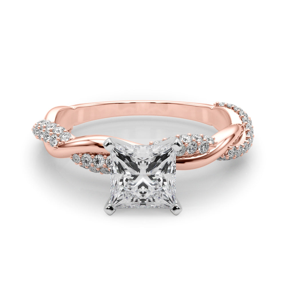 Rose gold Princess Solitaire Twist Band with Pave Prong Setting 1