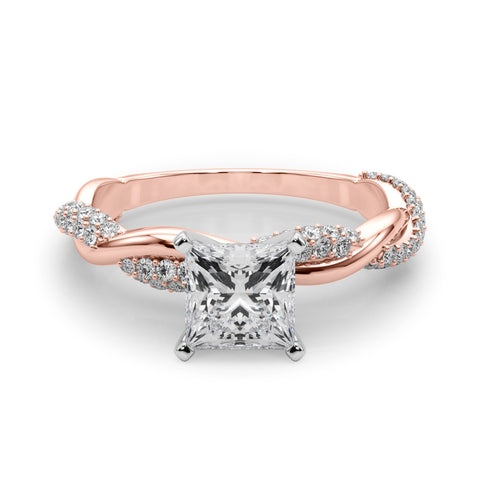 Rose gold Princess Solitaire Twist Band with Pave Prong Setting 1