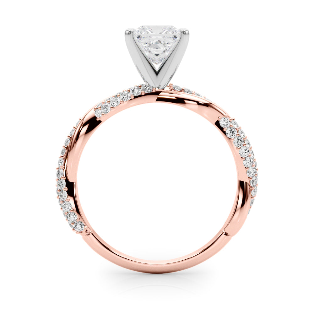 Rose gold Princess Solitaire Twist Band with Pave Prong Setting 2