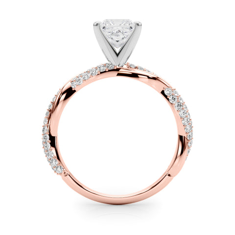 Rose gold Princess Solitaire Twist Band with Pave Prong Setting 2