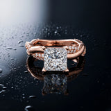 Rose gold Princess Solitaire Twist Band with Pave Prong Setting_15