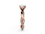 Rose gold Princess Solitaire Twist Band with Pave Prong Setting_56