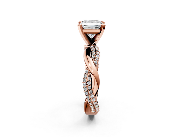 Rose gold Princess Solitaire Twist Band with Pave Prong Setting