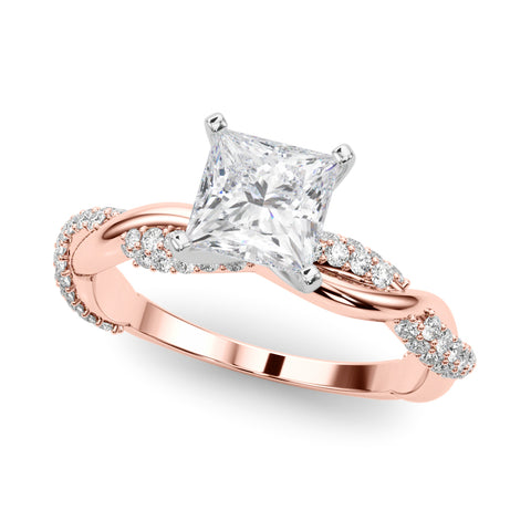 Rose gold Princess Solitaire Twist Band with Pave Prong Setting
