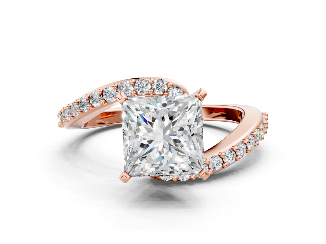 Rose gold Princess Solitaire Twist Band with Pave Set Diamonds and Four-Prong Setting_116